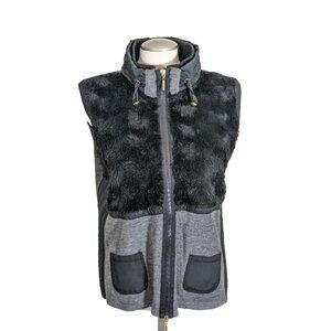 Linea Domani Womens XL Vest Jacket Black Knit Faux Fur Front Pockets Zip Up